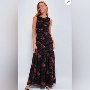 NWT Tuckernuck Women's Size 10 Persimmon Floral Eloise Chiffon Dress Wedding